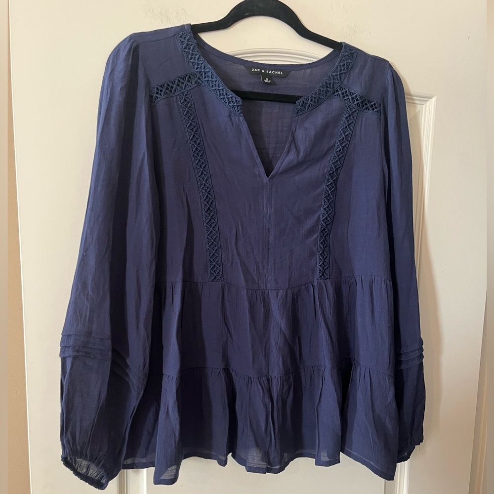 Zac & Rachel Women's Navy Blue Rayon Blend Boho Top Size Medium - Picture 1 of 13